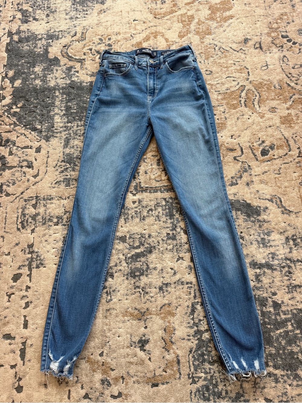 Hollister Mid-Blue High-Rise Skinny Jeans with Distressed Hems
